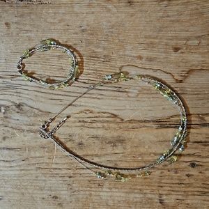 Silver and green necklace and bracelet set, $10